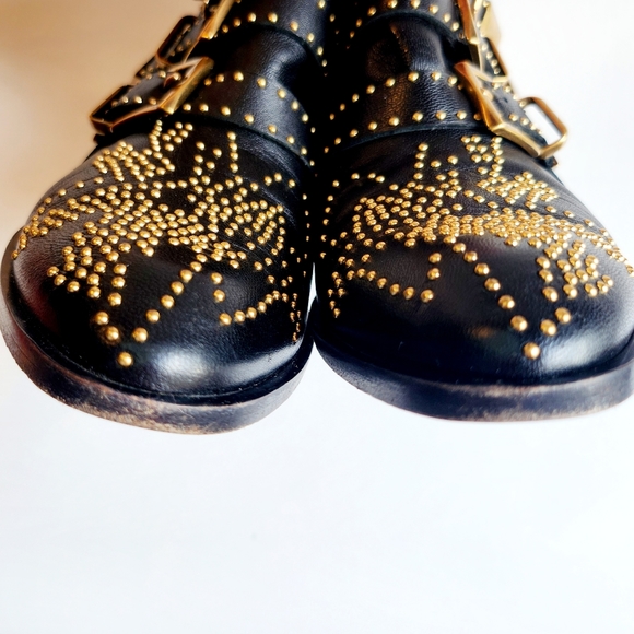 Chloé Women's Black Leather Susanna Pointed-Toe Studded Booties Boots Size 37 - Picture 6 of 16